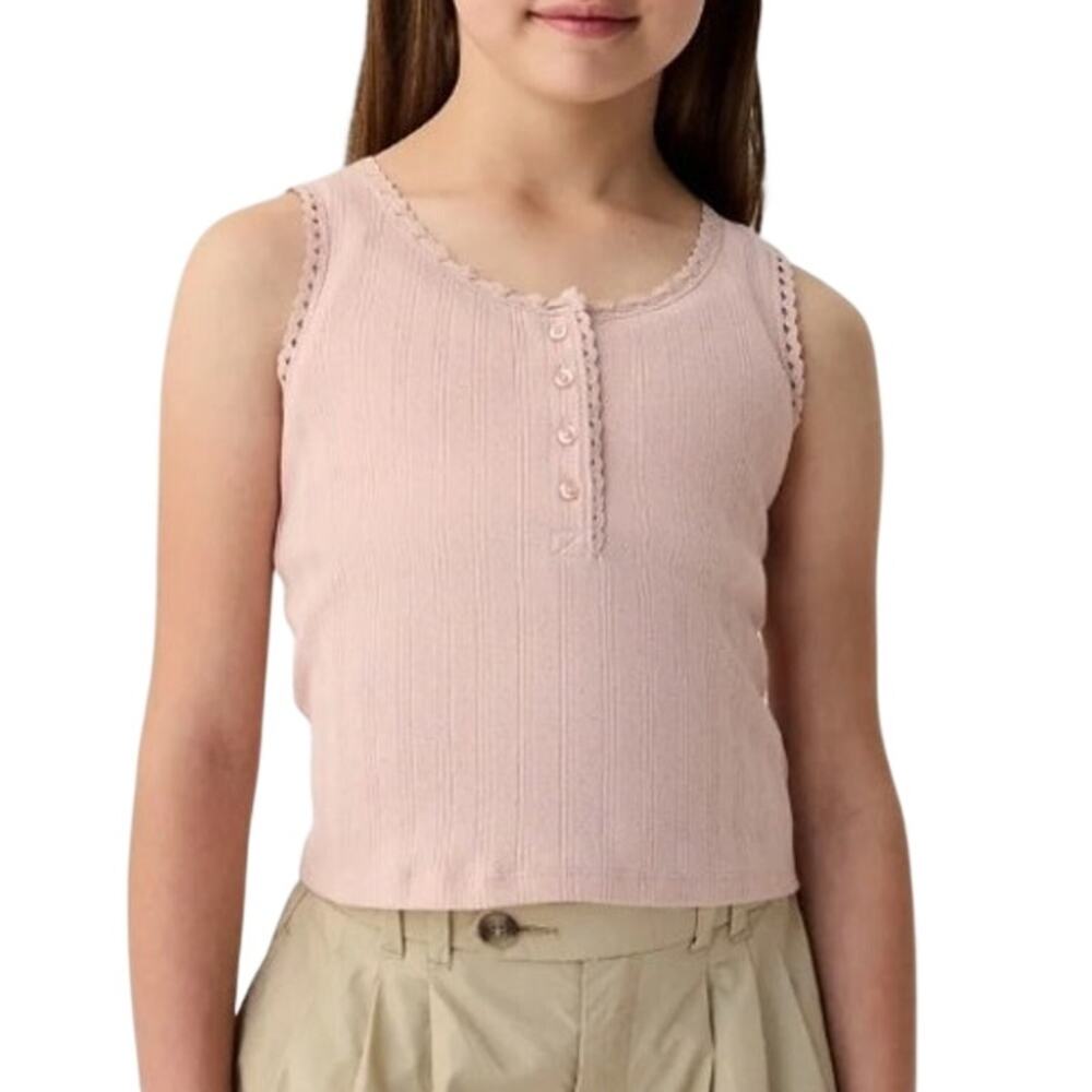 GAP x DOEN Pointelle Tank Top Girls Large Pink Henley Button Lace Trim